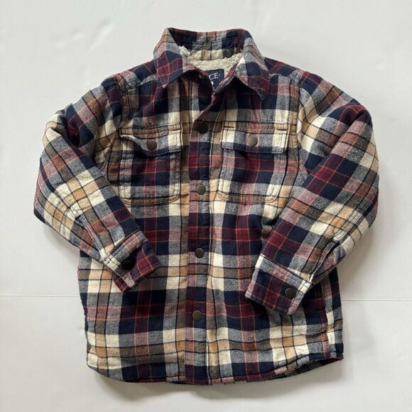 Children’s Place Boys Plaid Sherpa Lined Jacket Shacket Long Sleeve XS/TP 4 - Picture 1 of 6